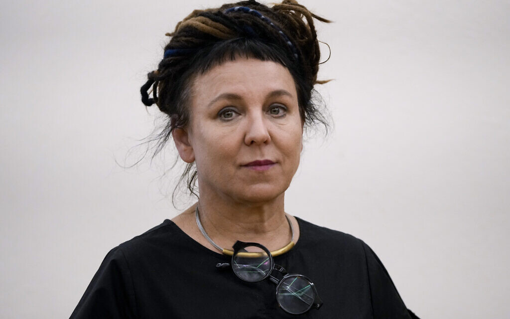 Polish writer and Nobel Prize winner for literature Olga Tokarczuk poses for a photo after a press conference in Jerusalem, Sunday, May 15, 2022. (AP Photo/Tsafrir Abayov)
