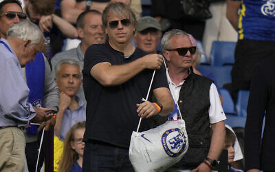 American businessman Todd Boehly attends the English Premier League soccer match between Chelsea and Watford at Stamford Bridge stadium in London, May 22, 2022. (AP Photo/ Alastair Grant)
