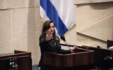 Meretz MK Ghaida Rinawie Zoabi addresses the Knesset plenum. (Danny Shem Tov/Knesset Spokesperson)