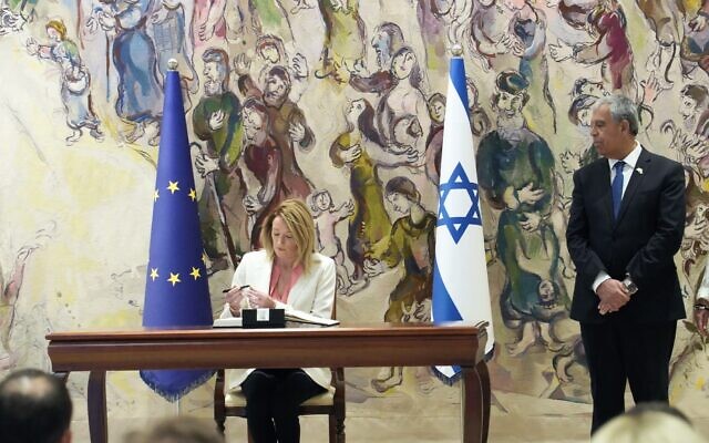 European Parliament President Roberta Metsola at the Knesset in Jerusalem on May 23, 2022. (Dani Shem Tov/Knesset)