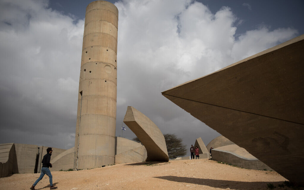 The Monument to the Negev Brigade in the Southern Israeli city of Beer Sheba, in the Negev, on February 17, 2018. The Negev Monument was designed by Dani Karavan in memory of the members of the Palmach Negev Brigade who fell fighting on Israel's side during the 1948 Arab Israeli War. (Courtesy Hadas Parush/Flash90)