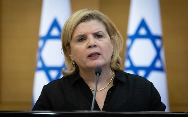 Israeli Minister of Economy and Industry Orna Barbivai at the Knesset. October 6, 2021. (Yonatan Sindel/Flash90)