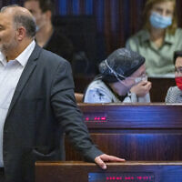 Ra'am head Mansour Abbas in the Knesset on December 6, 2021. (Olivier Fitoussi/FLASH90)
