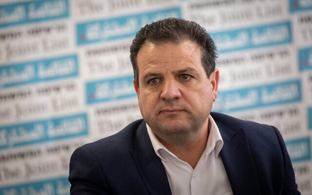 Joint List leader Ayman Odeh (Hadash) at a Knesset faction meeting on March 7, 2022. (Yonatan Sindel/Flash90)