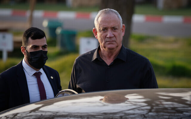 Defense Minister Benny Gantz at the IDF Central Command headquarters in Jerusalem, on March 30, 2022. (Olivier Fitoussi/Flash90)