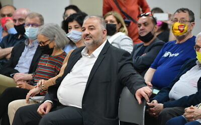 Ra'am leader MK Mansour Abbas attends the INSS conference in Tel Aviv on April 11, 2022. (Avshalom Sassoni/Flash90)