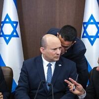 Prime Minister Naftali Bennett leads a cabinet meeting at the Prime Minister's Office, in Jerusalem on May 8, 2022. (Olivier Fitoussi/Flash90)