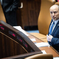 Prime Minister Naftali Bennett in the opening of the Knesset summer session in Jerusalem on May 9, 2022. (Yonatan Sindel/Flash90)