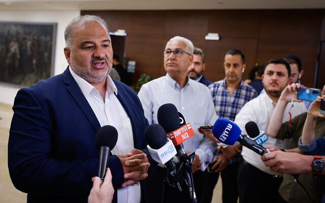 Ra'am leader MK Mansour Abbas delivers a statement to the press at the Knesset, May 11, 2022. (Olivier Fitoussi/Flash90)