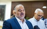Ra'am leader MK Mansour Abbas delivers a statement to the press at the Knesset, May 11, 2022. (Olivier Fitoussi/Flash90)
