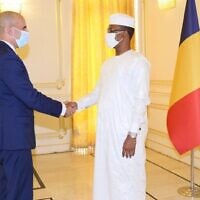 Ambassador Ben Bourgel presents his credentials to Chad President Mahamat Idriss Deby Itno on May 17, 2022. (Foreign Ministry/Twitter)
