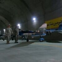 Iran's Army chief, Major General Abdolrahim Mousavi and Iranian Armed Forces Chief of Staff, Major General Mohammad Bagheri visit an underground site with drones at an undisclosed location in Iran, May 28, 2022. (Screenshot: Twitter)