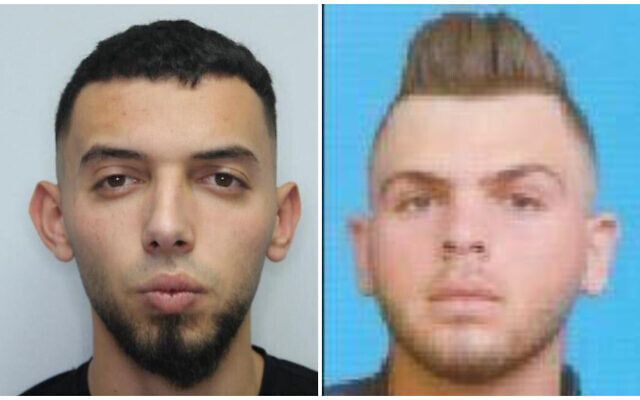 Subhi Emad Subhi Abu Shqeir (L) and As’ad Yousef As’ad al-Rifa’i, named as main suspects in the Elad terror attack on May 5, 2022. (Israel Police)