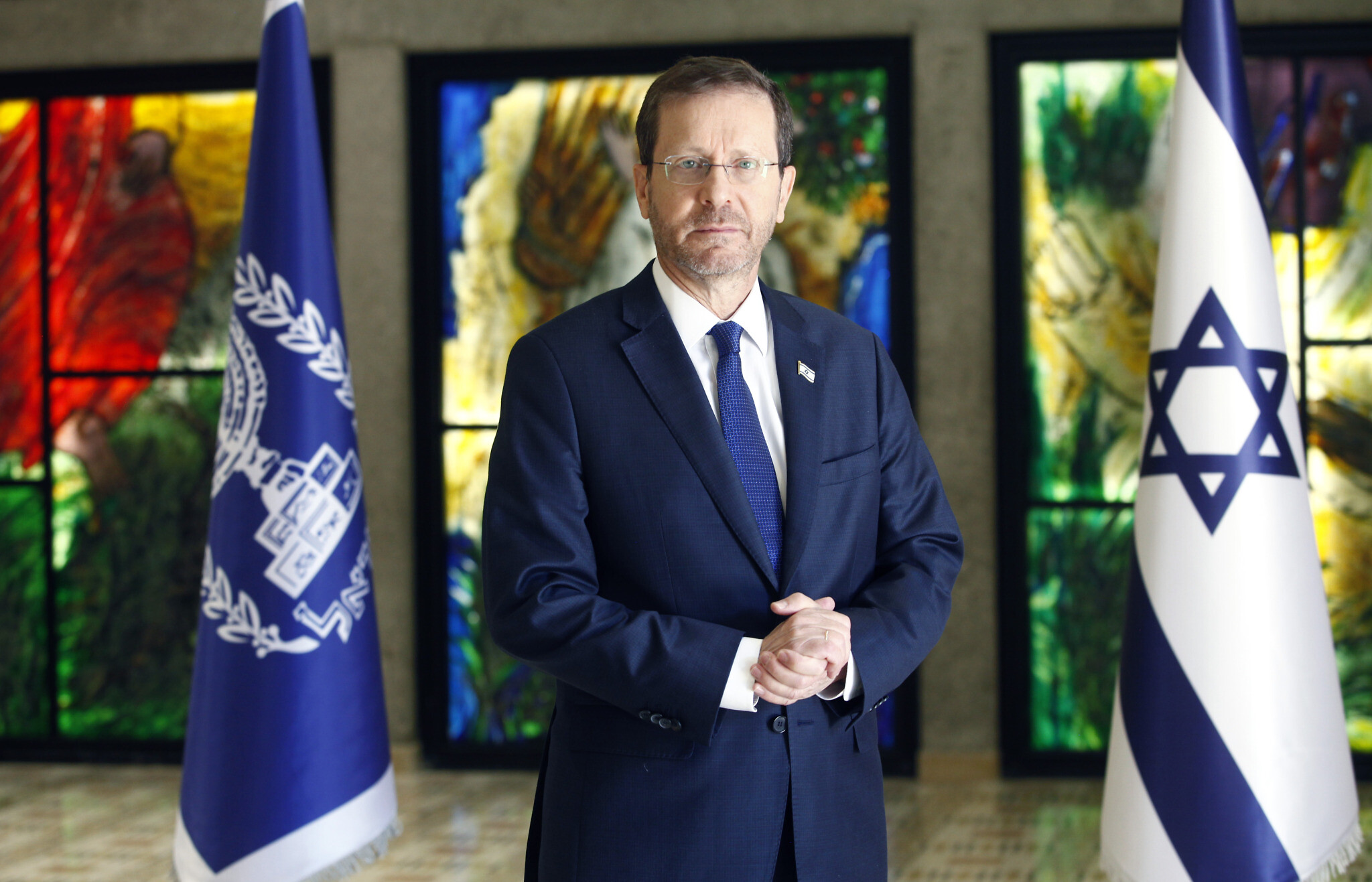 President Isaac Herzog at Beit Hanassi, the President's residence in Jerusalem, April 2022. (Ariel Jerozolimski for The Times of Israel)