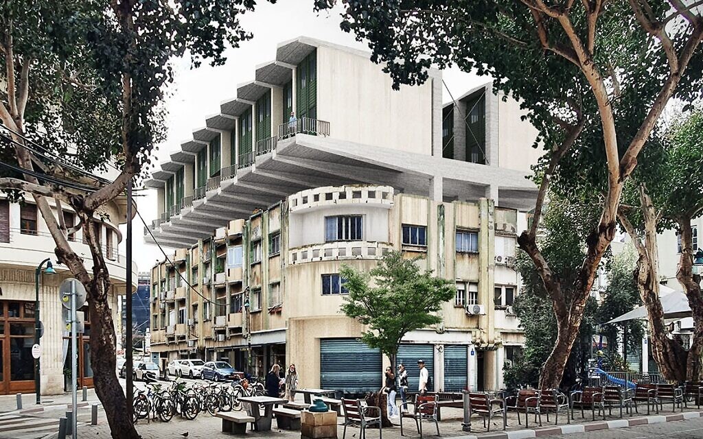 An architectural design by Berlin-based architect Lion Schreiber that won first prize at the Tel Aviv Municipality's Layer 2.0 architecture competition on May 8, 2022. The concept builds on an existing building on Jaffa's Sgula Street. (Layer 2.0 / Tel Aviv-Jaffa Municipality)