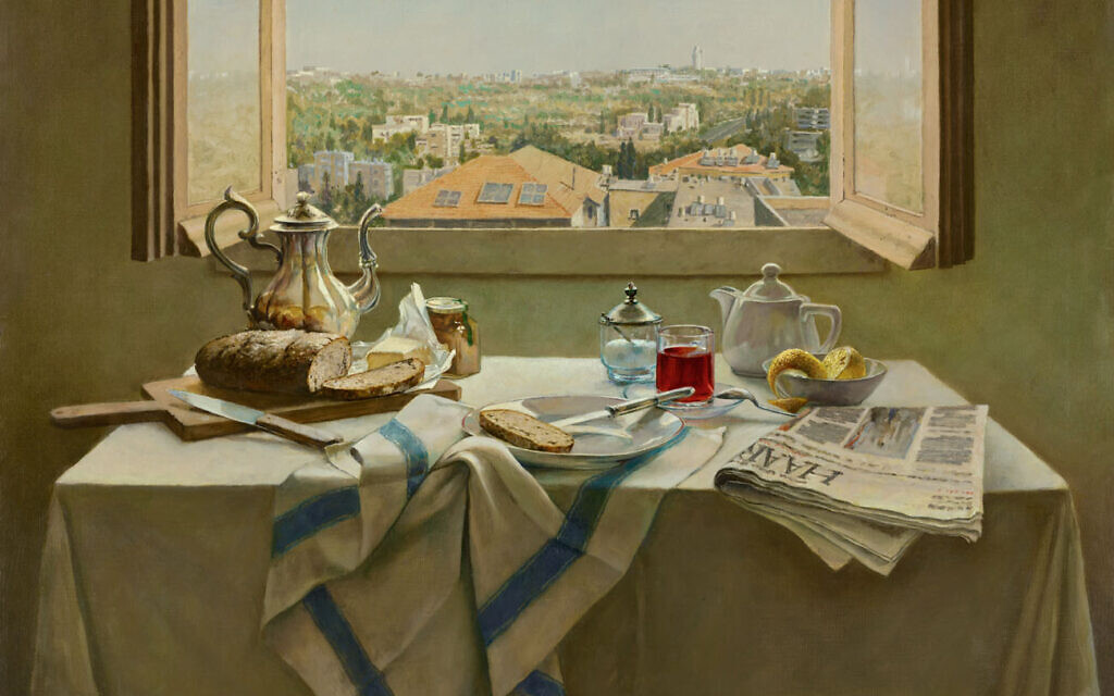 'Breakfast in Talbiya,' Oil on canvas by Marek Yanai, on display at Beit Avi Chai exhibition, 'On the Threshold, Jerusalem in Oil and Watercolor,' through July 2022 (Courtesy Beit Avi Chai)