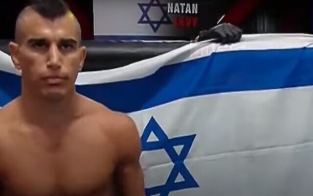 Screen capture from video of Israeli MMA fighter Natan Levy in his first UFC fight, Las Vegas, April 30 2022. (YouTube)