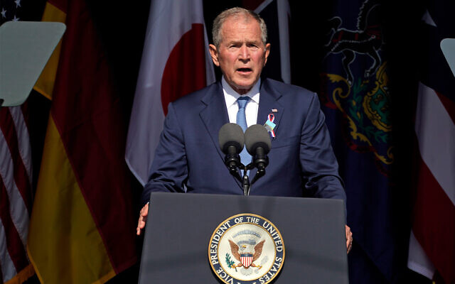 Former US president George W. Bush speaks at a memorial event on Sept. 11, 2021. (AP Photo/Gene J. Puskar, File)