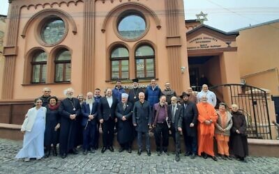 Religious leaders from around the world hold a solidarity event in Chernitski, Ukraine, on April 12, 2022. (Elijah Interfaith Institute)