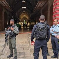 Illustrative: Police at the scene of a suspected stabbing attempt in Jerusalem's Old City, May 11, 2022. (Israel Police)