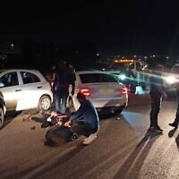 The suspects, members of the Shalom Domrani-led criminal gang, arrested last night outside of Ashkelon. All five men, residents of Southern Israel in their 20s, are in police custody. May 26, 2022. (Israel Police)