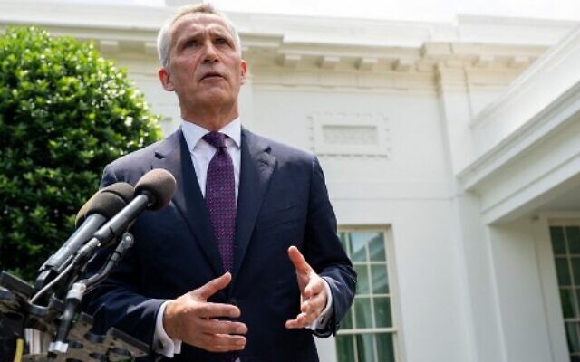 NATO Secretary General Jens Stoltenberg speaks to the media outside of the West Wing following a meeting with US President Joe Biden at the White House in Washington, DC, June 2, 2022. (Saul Loeb/AFP)