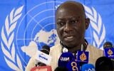 Adama Dieng, United Nations designated expert on human rights in Sudan, speaks at a press conference in the Sudanese capital Khartoum, June 4, 2022. (Ashraf Shazly/AFP)
