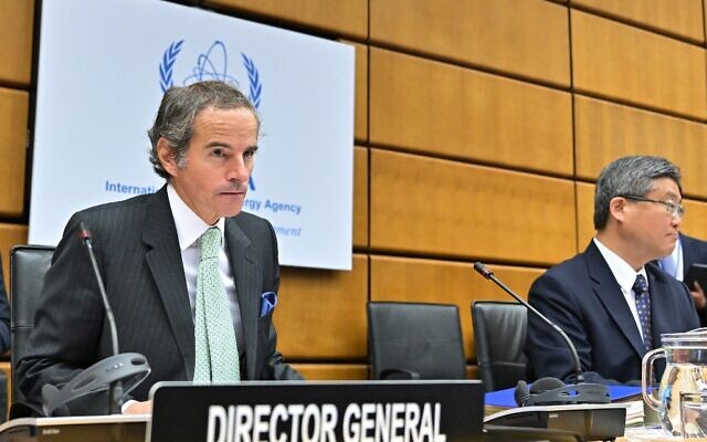 Rafael Grossi, director general of the International Atomic Energy Agency, attends the quarterly IAEA Board of Governors meeting at the agency headquarters in Vienna, Austria, June 6, 2022. (JOE KLAMAR / AFP)