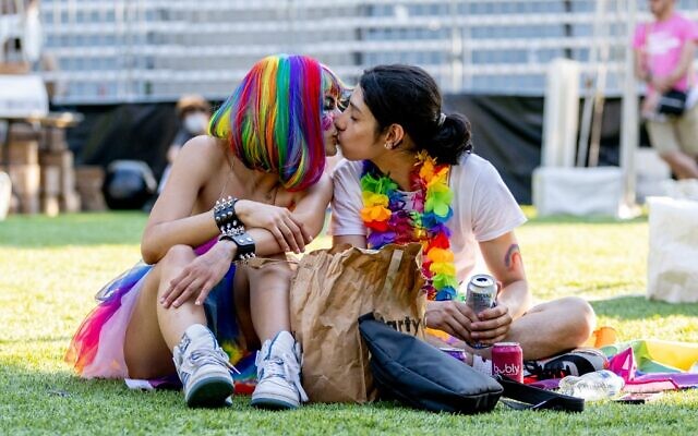 Visitors wear pride colors during Youth Pride at Rumsey Playfield, Central Park on June 25, 2022 in New York City. (Roy Rochlin / GETTY IMAGES NORTH AMERICA / Getty Images via AFP)