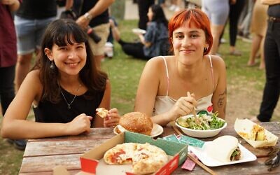Vegan revelers at Vegan Fest, a three-day celebration of all things vegan at Tel Aviv's Sarona Park, organized by Vegan Friendly and the Tel Aviv Municipality, June 7-9, 2022 (Courtesy Ruti Benziman)