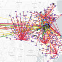 A map of purported connections between Jewish groups and other organizations in Massachusetts created by The Mapping Project. (Screenshot/JTA)
