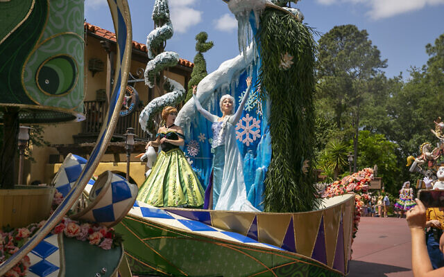 Illustrative: Actors dressed as sisters Anna and Elsa from Frozen perform on a float during the Festival of Fantasy Parade at Magic Kingdom Park at Walt Disney World Resort in Lake Buena Vista, Florida, April 18, 2022. (AP Photo/Ted Shaffrey)