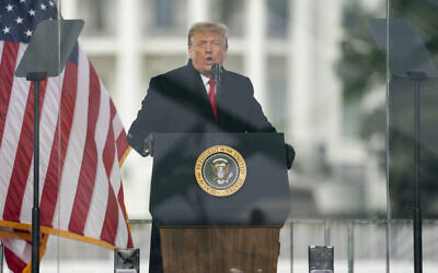 US president Donald Trump speaks during a rally protesting the electoral college certification of Joe Biden as president in Washington, Jan. 6, 2021. (Evan Vucci/AP)
