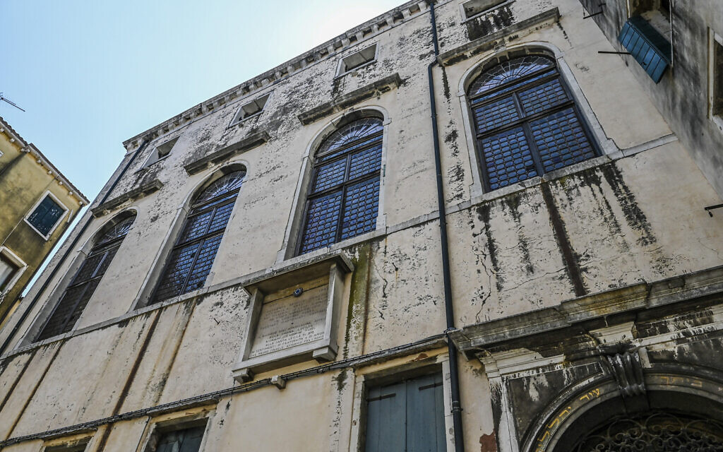 External view of the Spanish Schola Synagogue in the Jewish ghetto of Venice, northern Italy, June 1, 2022. Venice’s Jewish ghetto is considered the first in Europe and one of the first in the world, and a new effort is underway to preserve its 16th century synagogues for the Jews who have remained and tourists who pass through. (AP Photo/Chris Warde-Jones)