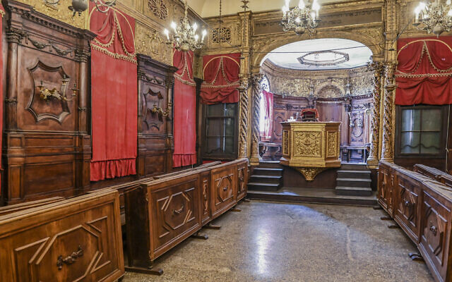Interiors of the 1531-32 Canton Schola Synagogue are seen in this picture taken in Venice, northern Italy, June 1, 2022. Venice’s Jewish ghetto is considered the first in Europe and one of the first in the world, and a new effort is underway to preserve its 16th century synagogues for the Jews who have remained and tourists who pass through. (AP Photo/Chris Warde-Jones)