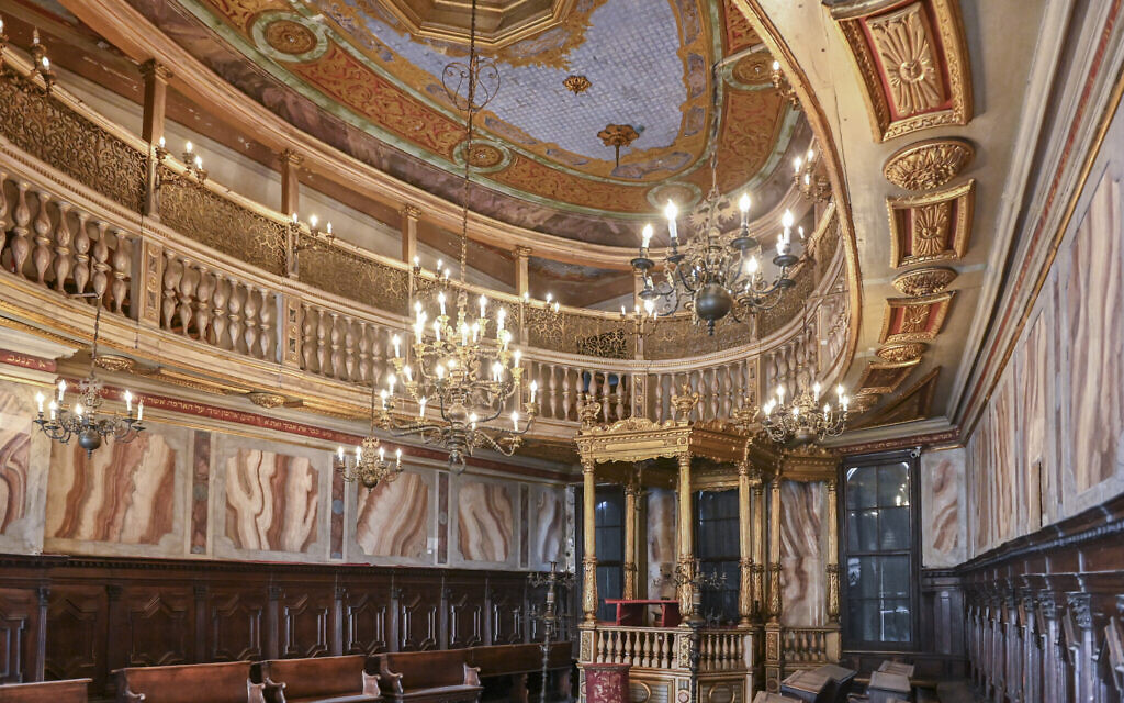 The interior of the 1528 Great German Schola Synagogue, of Ashkenazi rite, in Venice, northern Italy, June 1, 2022. The Great German Schola is the first synagogue of the Venice Ghetto. Venice’s Jewish ghetto is considered the first in Europe and one of the first in the world, and a new effort is underway to preserve its 16th century synagogues for the Jews who have remained and tourists who pass through. (AP Photo/Chris Warde-Jones)