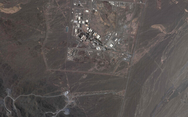 This satellite image from Planet Labs PBC shows Iran's underground Natanz nuclear site, as well as ongoing construction to expand the facility in a nearby mountain south of Natanz. Iran, May 9, 2022. (Planet Labs PBC via AP)