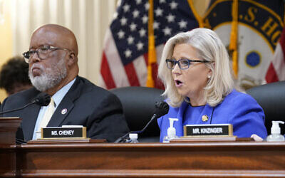 Vice Chair Liz Cheney, R-Wyo., gives her opening remarks as Committee Chairman Rep. Bennie Thompson, D-Miss., left, looks on, as the House select committee investigating the Jan. 6 attack on the U.S. Capitol holds its first public hearing to reveal the findings of a year-long investigation, at the Capitol in Washington, June 9, 2022. (AP Photo/J. Scott Applewhite)