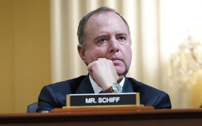 Rep. Adam Schiff, a Democrat from California, listens as the House select committee investigating the January 6 attack on the US Capitol continues to reveal its findings of a year-long investigation, at the Capitol in Washington, June 13, 2022. (Susan Walsh/AP)