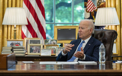 US President Joe Biden speaks during an interview with the Associated Press in the Oval Office of the White House, June 16, 2022, in Washington. (AP Photo/Evan Vucci)