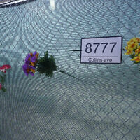 Artificial flowers on a fence on June 21, 2022, surrounding the site where the Champlain Towers South collapsed killing 98 people last year in Surfside, Florida. (AP/Wilfredo Lee)