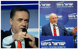 Likud MK Israel Katz and Finance Minister Avigdor Liberman. (Collage/Flash90)