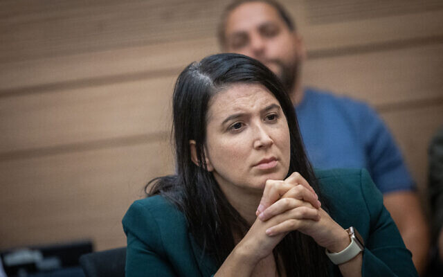 MK Shirly Pinto during a meeting of the Knesset House Committee in Jerusalem, on April 25, 2022. (Yonatan Sindel/Flash90)