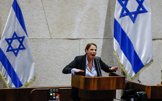 New Hope MK Michal Shir speaks during a discussion and vote on 'Bereaved Siblings' bill at the Knesset, in Jerusalem on June 1, 2022. (Olivier Fitoussi/Flash90)