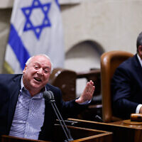 Likud MK David Amsalem addresses the Knesset plenum, June 1, 2022. (Olivier Fitoussi/Flash90)