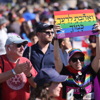 People march in the annual Gay Pride Parade in Jerusalem, on June 2, 2022. (Yonatan Sindel/Flash90)