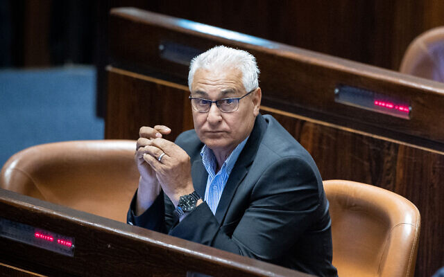 MK Mazen Ghanaim on the Knesset floor, June 6, 2022. (Yonatan Sindel/Flash90)