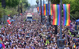 Participants at the annual Pride Parade in Tel Aviv, on June 10, 2022. (Tomer Neuberg/Flash90)