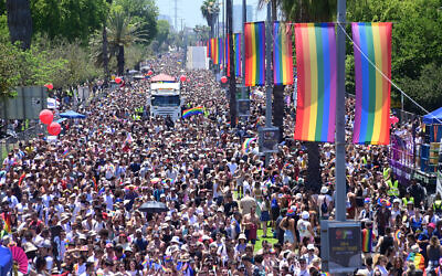 Participants at the annual Pride Parade in Tel Aviv, on June 10, 2022. (Tomer Neuberg/Flash90)