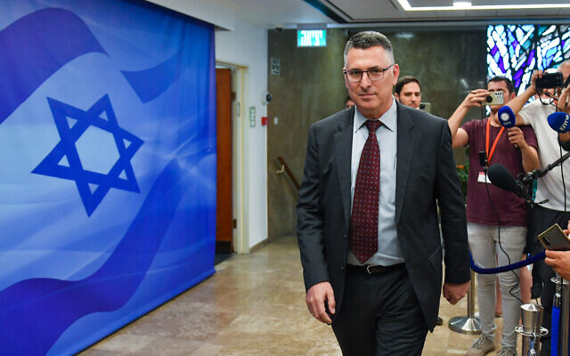Justice Minister Gideon Sa'ar arrives for a cabinet meeting at the Prime Minister's Office in Jerusalem on June 12, 2022 (Yoav Ari Dudkevitch/POOL)